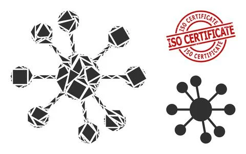 Geometric Node Relations Icon Mosaic and Grunge ISO Certificate Watermark Illustrazione stock