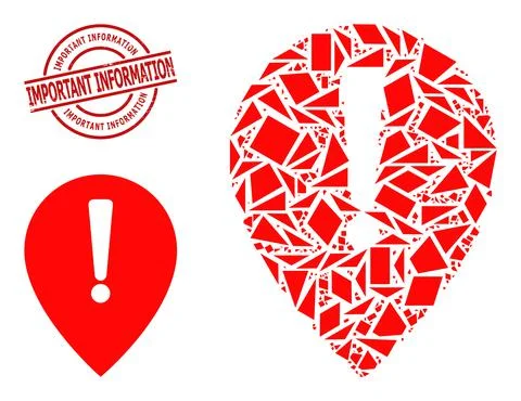 Geometric Notice Map Pointer Icon Mosaic and Grunge Important Information Stamp Stock Illustration