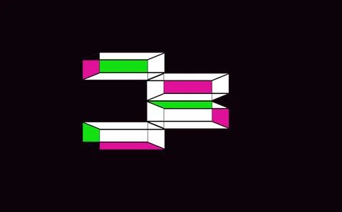 Geometric number three design with green magenta prisms Stock Illustration