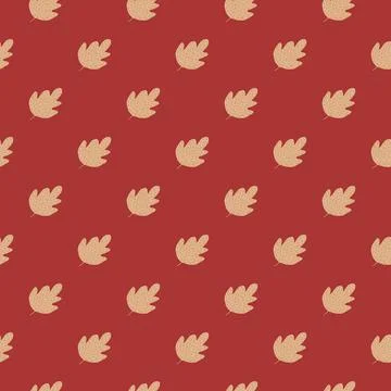 Geometric oak seamless pattern on red background. Stock Illustration