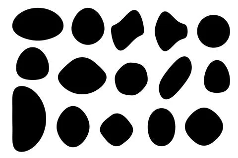 Geometric objects, ovals, circles, blob, black shapes, for design of postca.. Stock Illustration