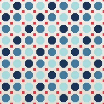Geometric Octagon Pattern Seamless Background with Blue Shapes and Red Squa.. Stock Illustration
