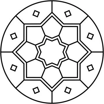 Geometric octagonal star design pattern surrounded by smaller shapes. Stock Illustration