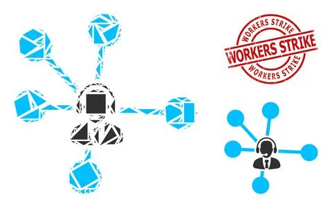 Geometric Operator Relations Icon Mosaic and Textured Workers Strike Seal Stock Illustration