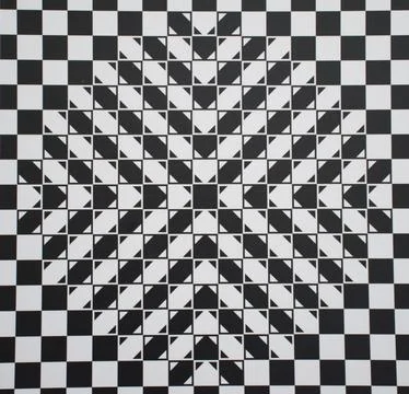 Geometric optical illusion pattern with black and white checkered triangles Stock Illustration