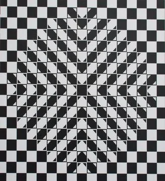 Geometric optical illusion pattern with black and white checkered triangles Stock Illustration
