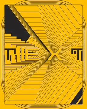 Geometric Optical Illusion Poster Yellow Black Symmetrical Design Иллюстрация