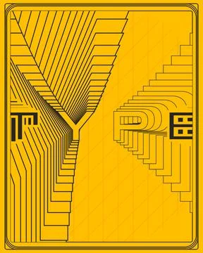 Geometric Optical Illusion Typography Poster Yellow Black Text Depth Art Stock Illustration