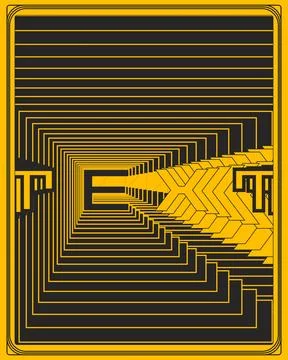 Geometric Optical Illusion Typography Poster Yellow Black Text Art イラスト素材