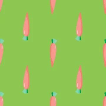 Geometric orange carrot seamless pattern on green background. Botanical wallp Stock Illustration