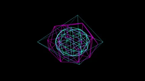 Geometric Orb Rotating with Wireframe Structures in Dark Space Video stock 345945436