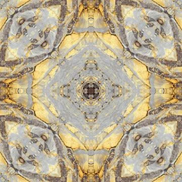 Geometric ornament made of layered limestone, filled by yellow Stock Illustration