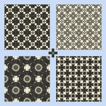 Geometric ornament seamless pattern set.  Textile design template seamless Stock Illustration