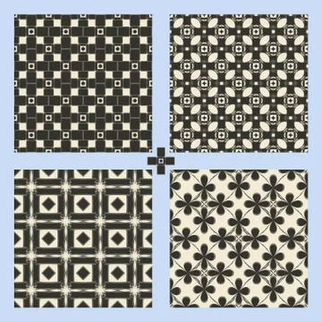 Geometric ornament seamless pattern set.  Textile design template seamless Stock Illustration