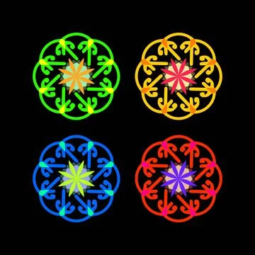 Geometric Ornamental Pattern with Swirl Elements in Green, Yellow, Blue and.. 스톡 일러스트