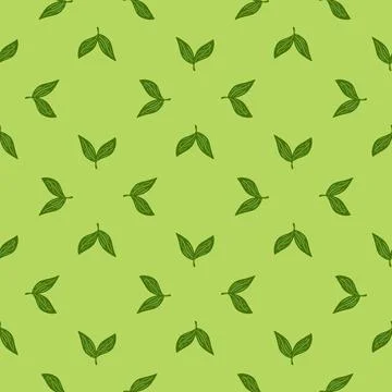 Geometric ornate style seamless pattern with simple leaf ornament. Light gree Stock Illustration