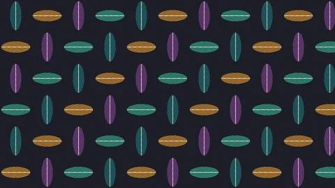 Geometric oval shapes pattern with purple teal gold on dark background Stock Illustration