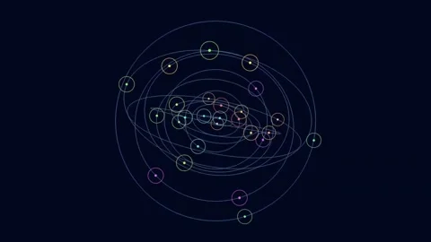 Geometric overlapping circles with glowing colorful nodes in motion. 스톡 동영상 345108536