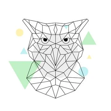 Geometric owl head design black polygonal lines abstract colorful shapes minimal Stock Illustration