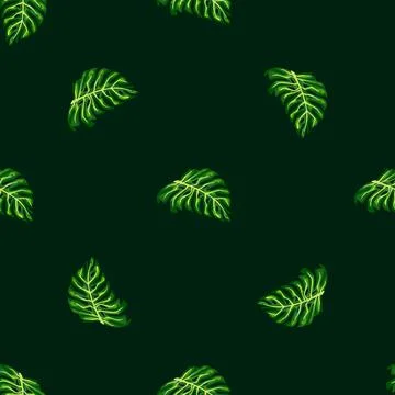 Geometric palm foliage seamless pattern with green monstera leaf shapes. Exot Stock Illustration