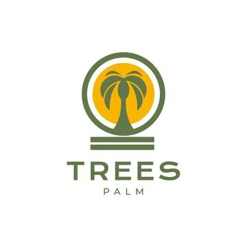 Geometric palm tree coconut trees circle modern minimal green logo design v.. Stock Illustration