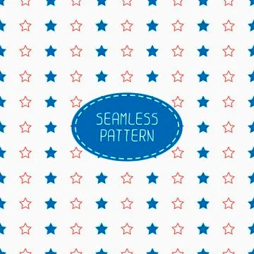Geometric patriotic seamless pattern with red, white, blue stars. American Stock Illustration