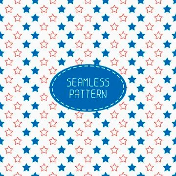 Geometric patriotic seamless pattern with red, white, blue stars. American Stock Illustration