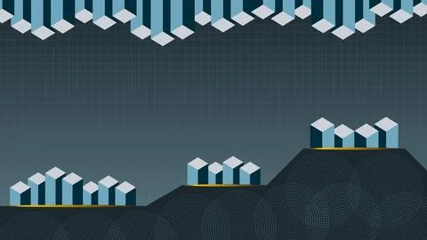 Geometric Pattern with 3D Shapes and Blue Gradient Background Stock Illustration