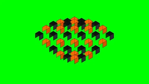 A geometric pattern of alternating orange and black cubes on a green screen Stock Footage 341823750