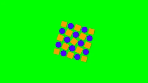 A geometric pattern of alternating orange squares and purple circles on green Stock Footage 340902675