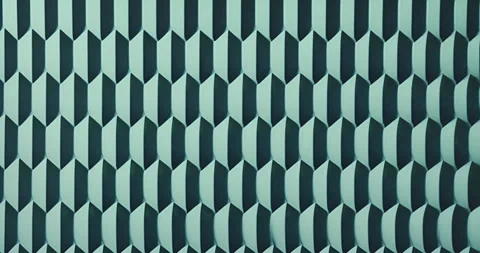 Geometric pattern animation with repeating teal shapes on dark background, copy Stock Footage 304761240