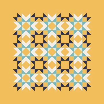 Geometric pattern art print with blue and mustard yellow accents, repeating p Illustrazione stock