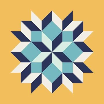 Geometric pattern art print with blue and mustard yellow accents, repeating p Illustrazione stock