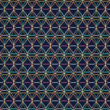 Geometric Pattern Background with Intersecting Circles and Vibrant Neon Lin.. Stock Illustration