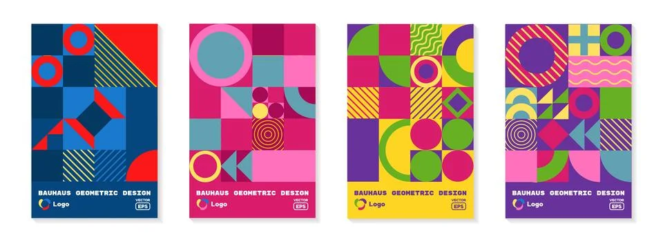 Geometric pattern backgrounds. Bauhaus posters. Abstract minimal flat shape.. Stock Illustration
