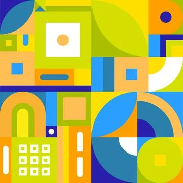 Geometric pattern in Bauhaus style. Composition from simple basic forms. Eco Stock Illustration
