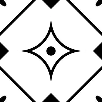 Geometric pattern, black stylized diamond shape, adorned with central dot. Stock Illustration