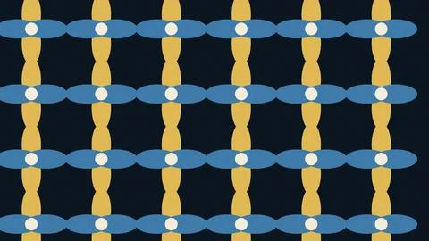 Geometric pattern of blue and yellow connected ovals on dark background Stock Illustration