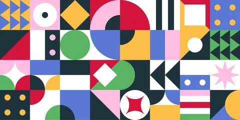 Geometric Pattern in Blue Pink Yellow with Rings and Diamonds Stock Illustration