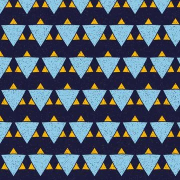 Geometric pattern of blue triangles with yellow and purple accents illustrati Stock Illustration