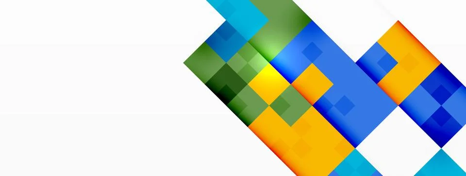 Geometric pattern with blue, yellow, and green shapes on white background Stock Illustration