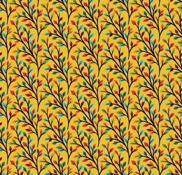 Geometric Pattern Branch and Leaves (Multicolored) Stock Illustration