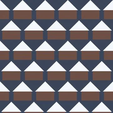Geometric pattern with brown rectangles white triangles navy blue backgroun.. Stock Illustration