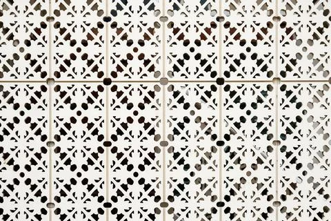 Geometric pattern carved on wood, panel design, stencil for fretwork Stock Photos