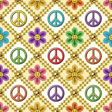 Geometric pattern with chamomile flower peace sign Stock Illustration