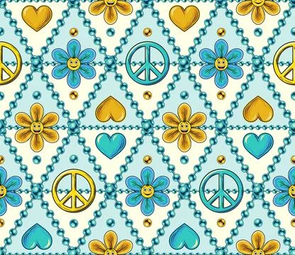 Geometric pattern with chamomile flower peace sign Stock Illustration