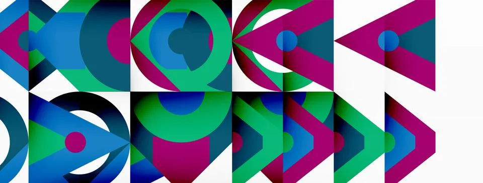 Geometric pattern with circles and arrows on white background Stock Illustration