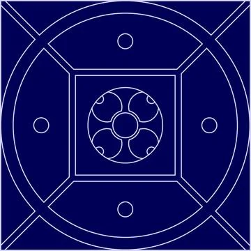 Geometric Pattern with Circles and Lines on Blue Background Stock Illustration