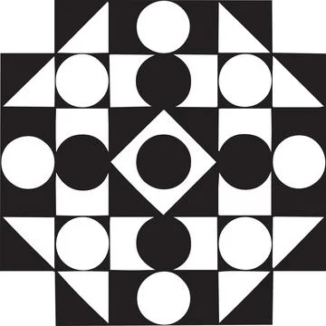 Geometric Pattern with Circles and Triangles in Black and White Stock Illustration