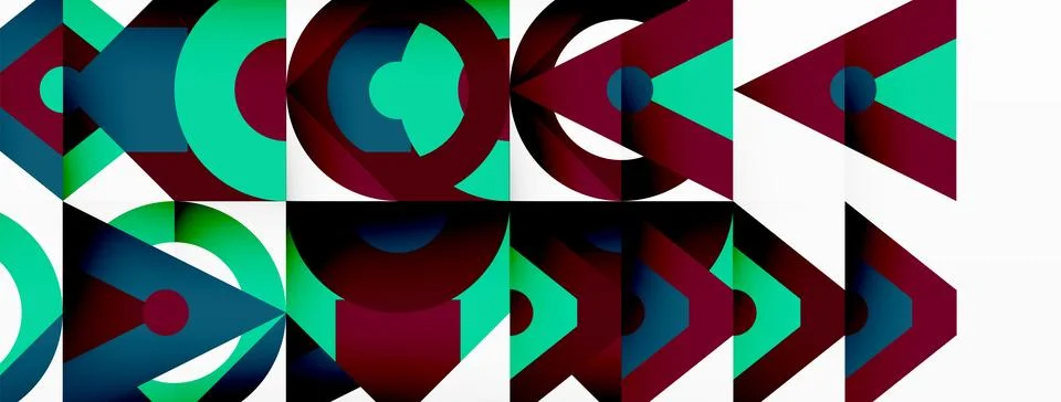 Geometric pattern with circles, arrows, and symmetry on white background Stock Illustration